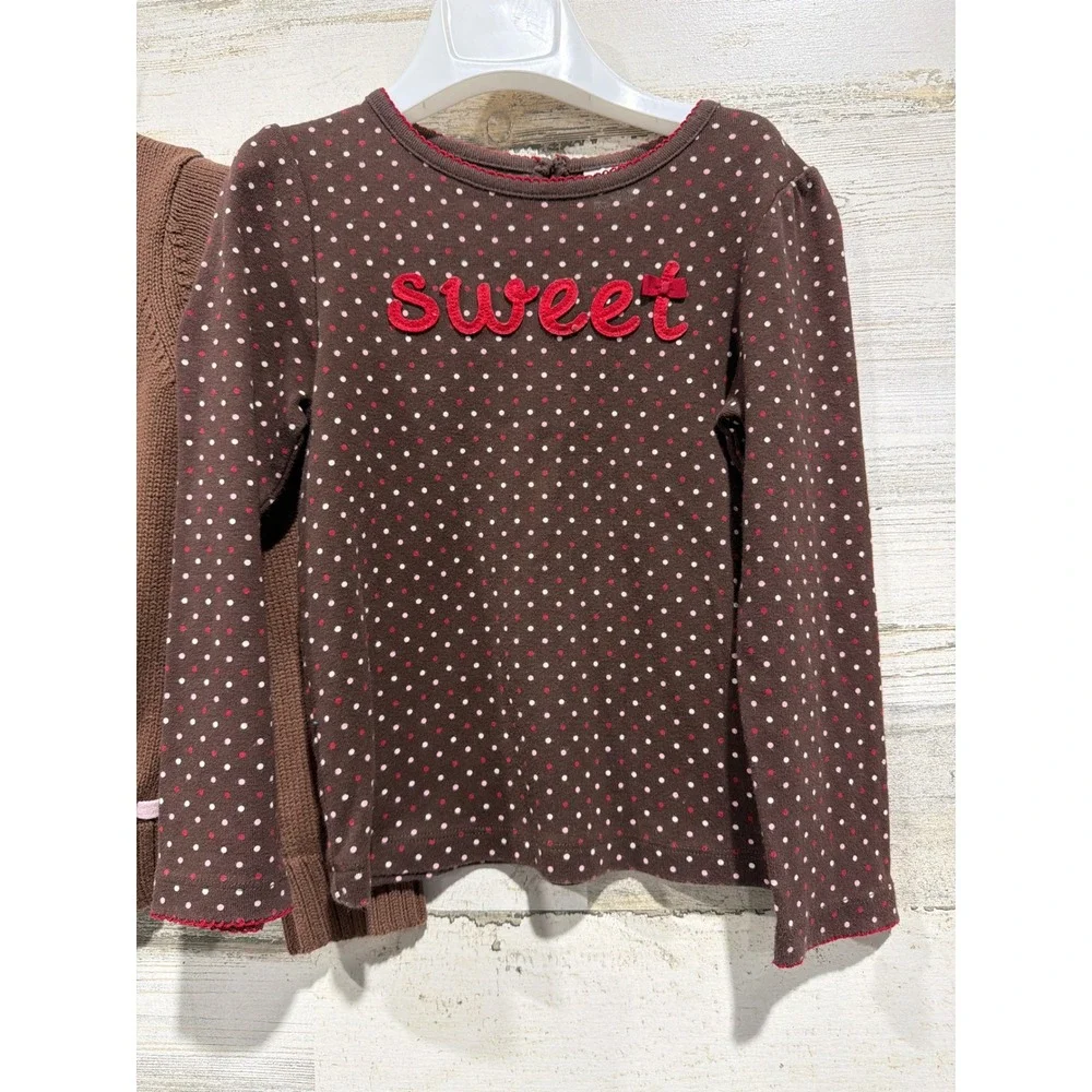 Gymboree Sweater Shirt Bundle Girls 5-6 5T Brown Cat Polka Dot y2k 2009 2010